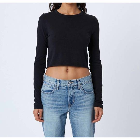 NEW SLVRLAKE long sleeve crop baby tee in raven - Picture 1 of 4